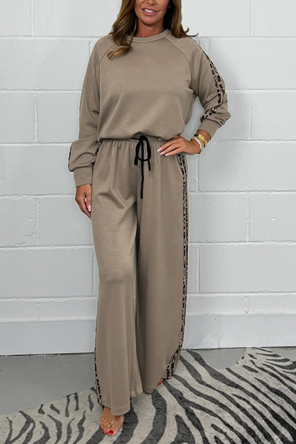Leopard Print Stripe Lounge Top & Trouser Co-Ord