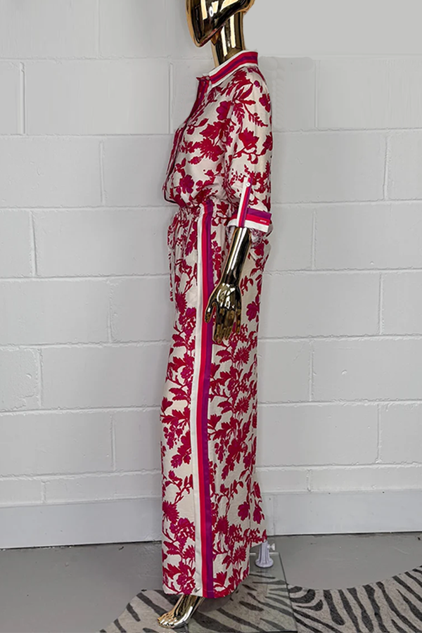 Fuchsia & Cream Flower Print Button Up Shirt Co-ord