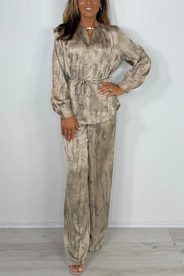 Marble Effect Shell Keyhole Detail Shirt & Trouser Co-ord