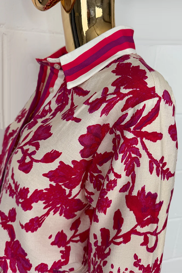 Fuchsia & Cream Flower Print Button Up Shirt Co-ord