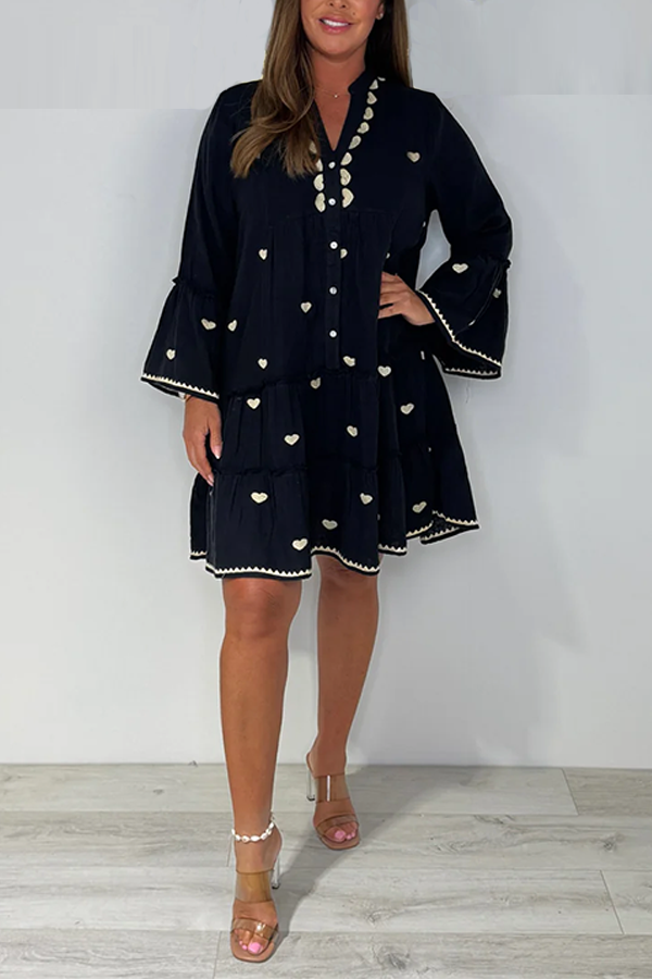 V-Neck Heart Detail Swing Dress