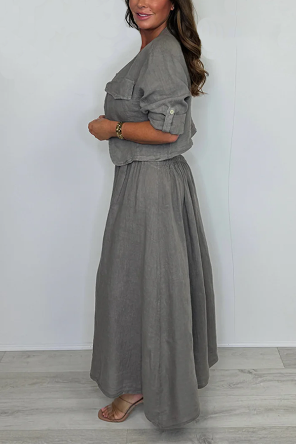 Linen Smocked Dress With Over Jacket