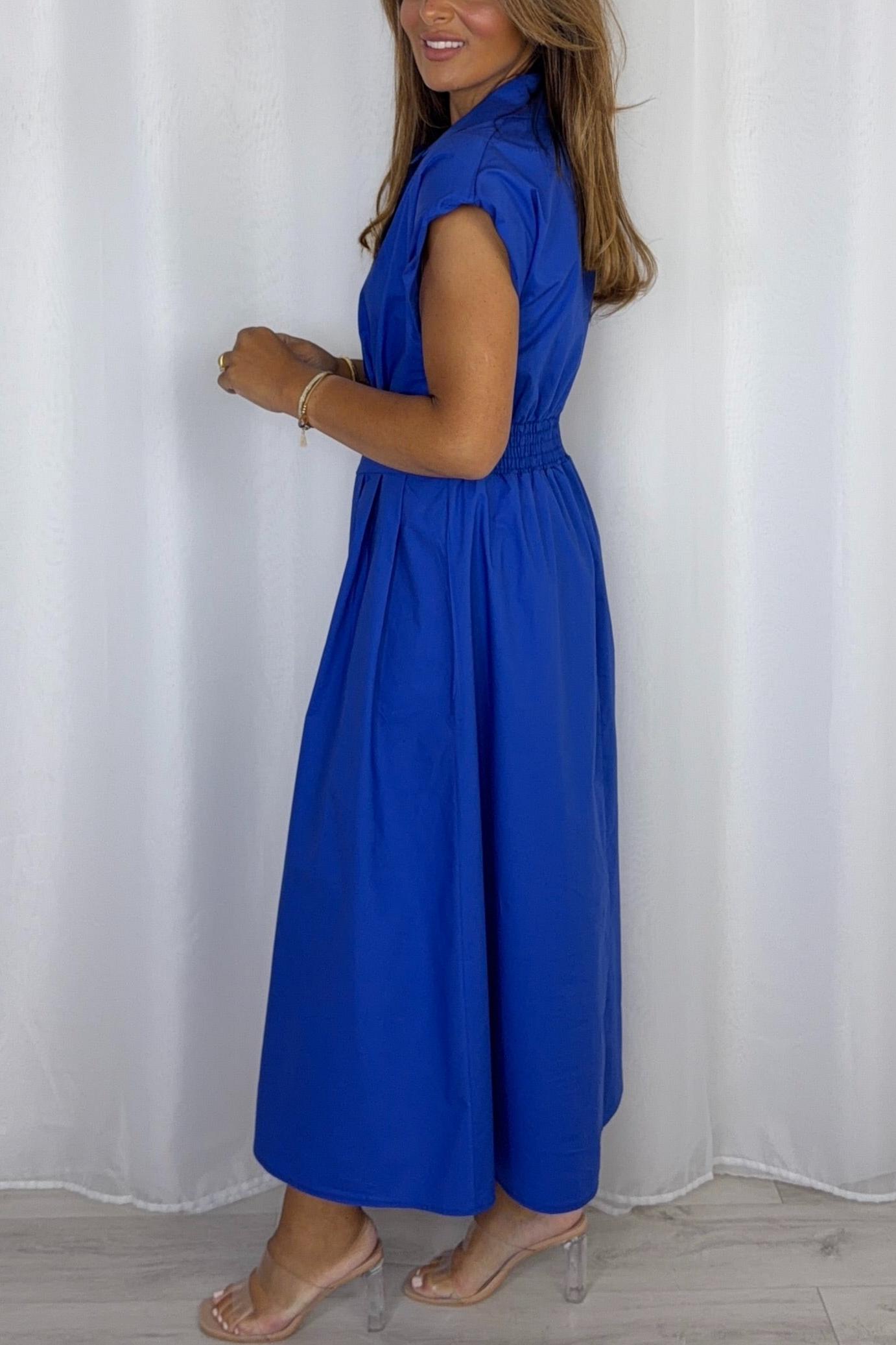 Shoulder Pad Cap Sleeve Midi Dress
