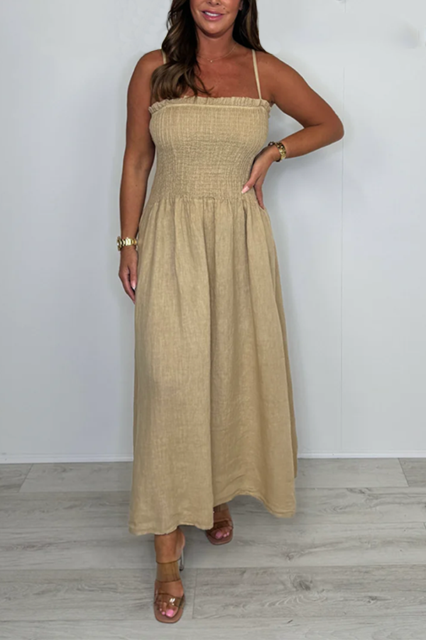 Linen Smocked Dress With Over Jacket