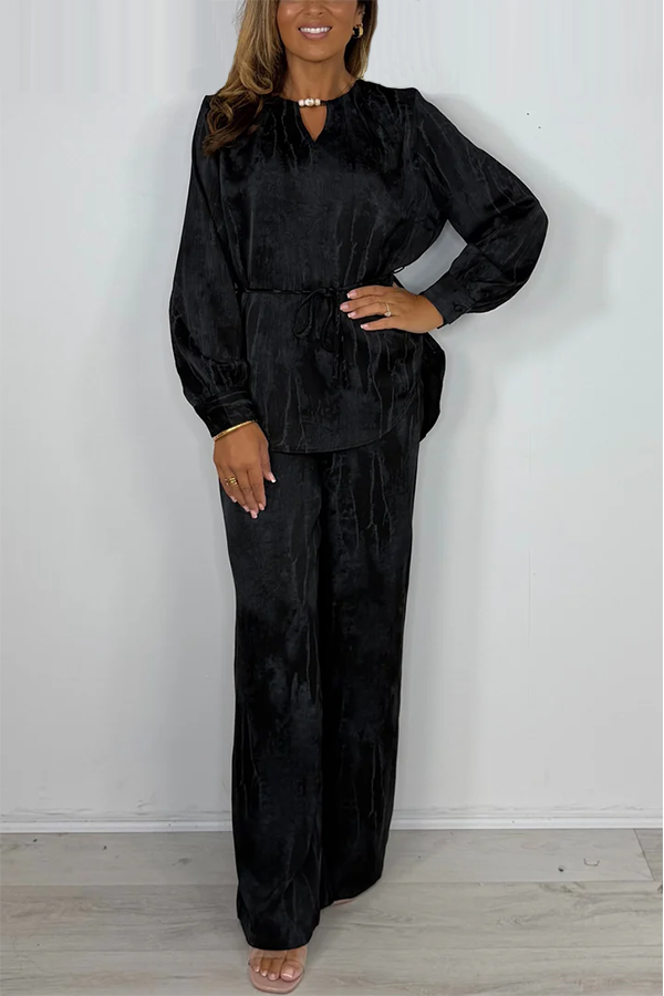 Marble Effect Shell Keyhole Detail Shirt & Trouser Co-ord