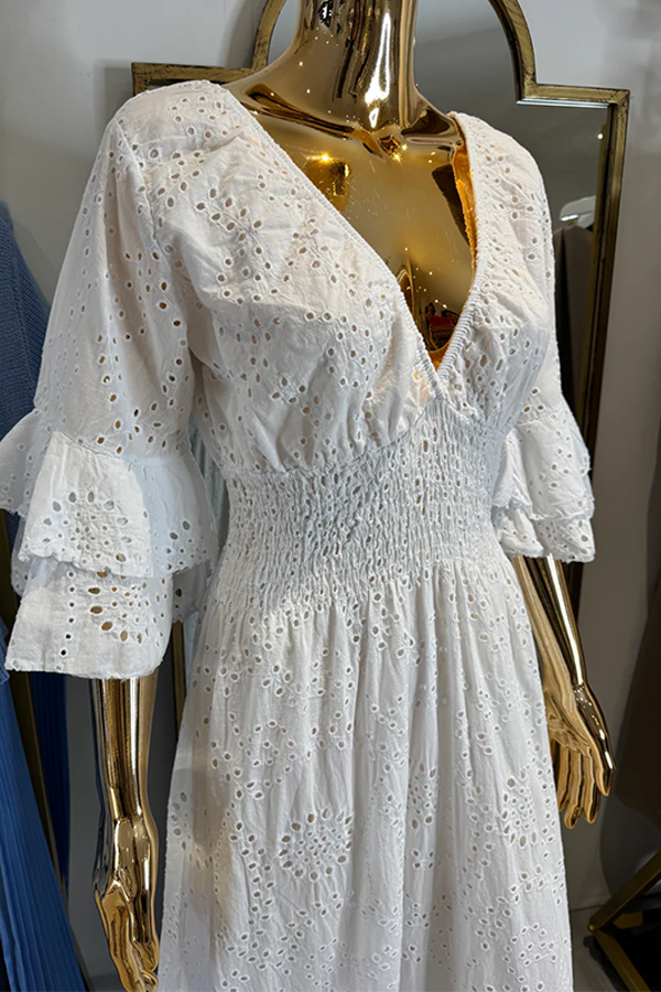 V-Neck Embroidery Anglaise Maxi Dress