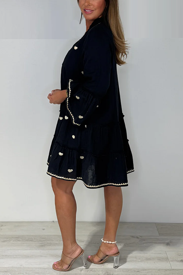V-Neck Heart Detail Swing Dress