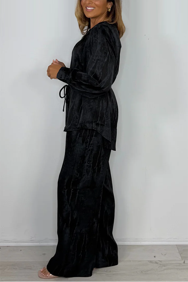 Marble Effect Shell Keyhole Detail Shirt & Trouser Co-ord