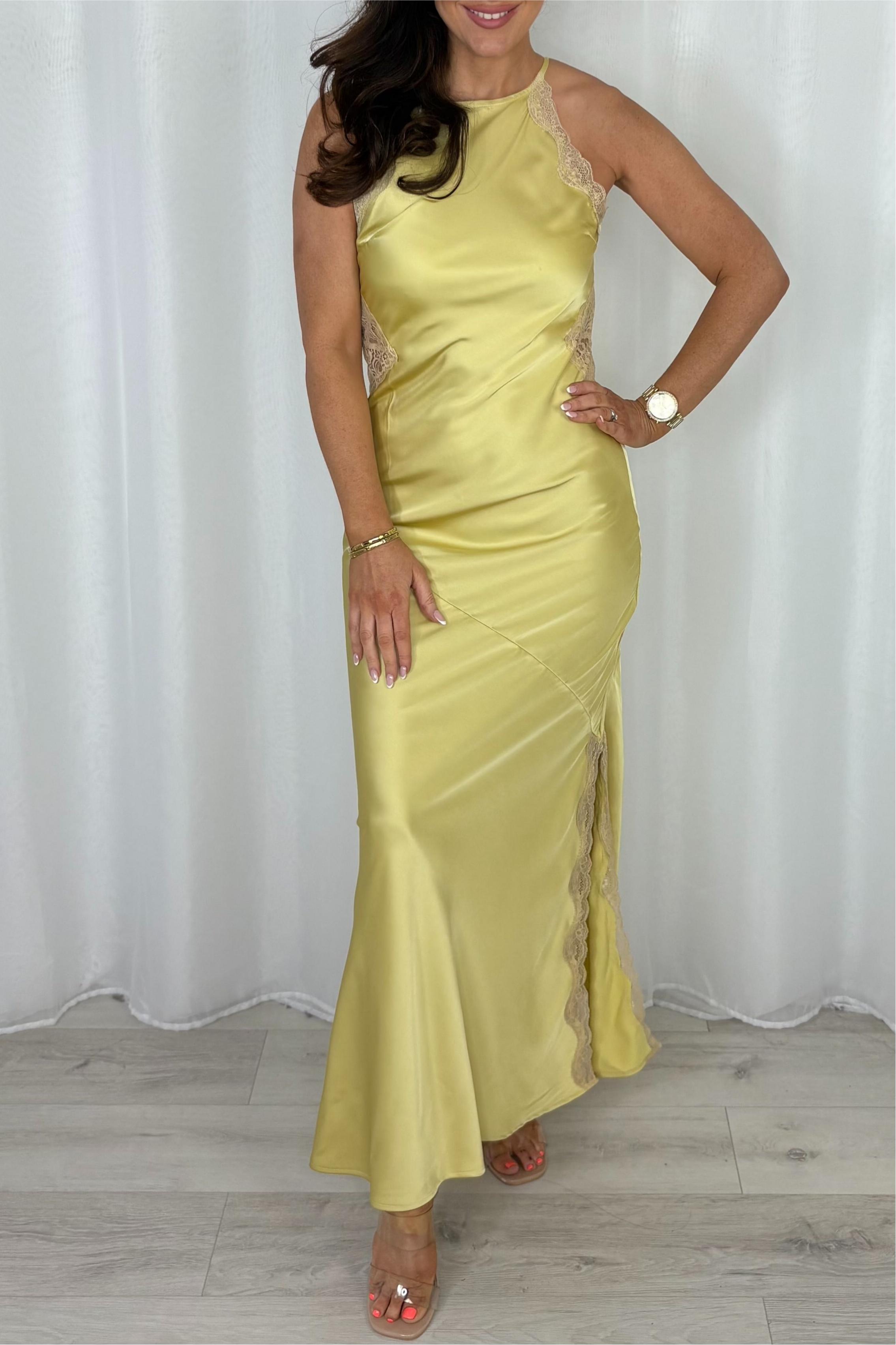 Lace Detail Satin Maxi Dress