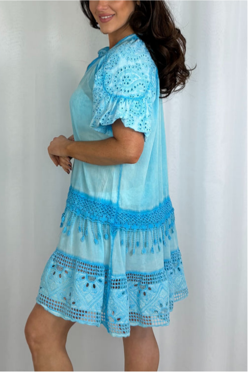 Embroidery Anglaise Tassel Swing Dress