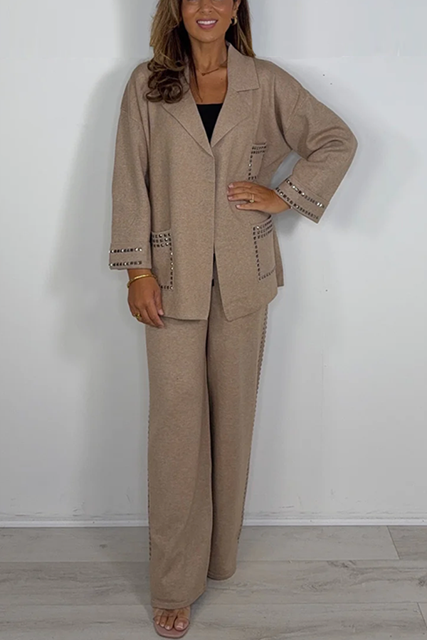 Luxury Collared Studded Cardigan & Matching Trouser Co-ord