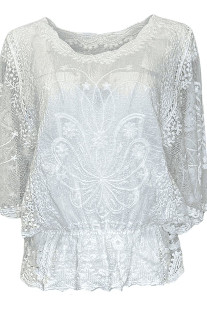 Charlot Cotton Top With Embroidered Sleeve