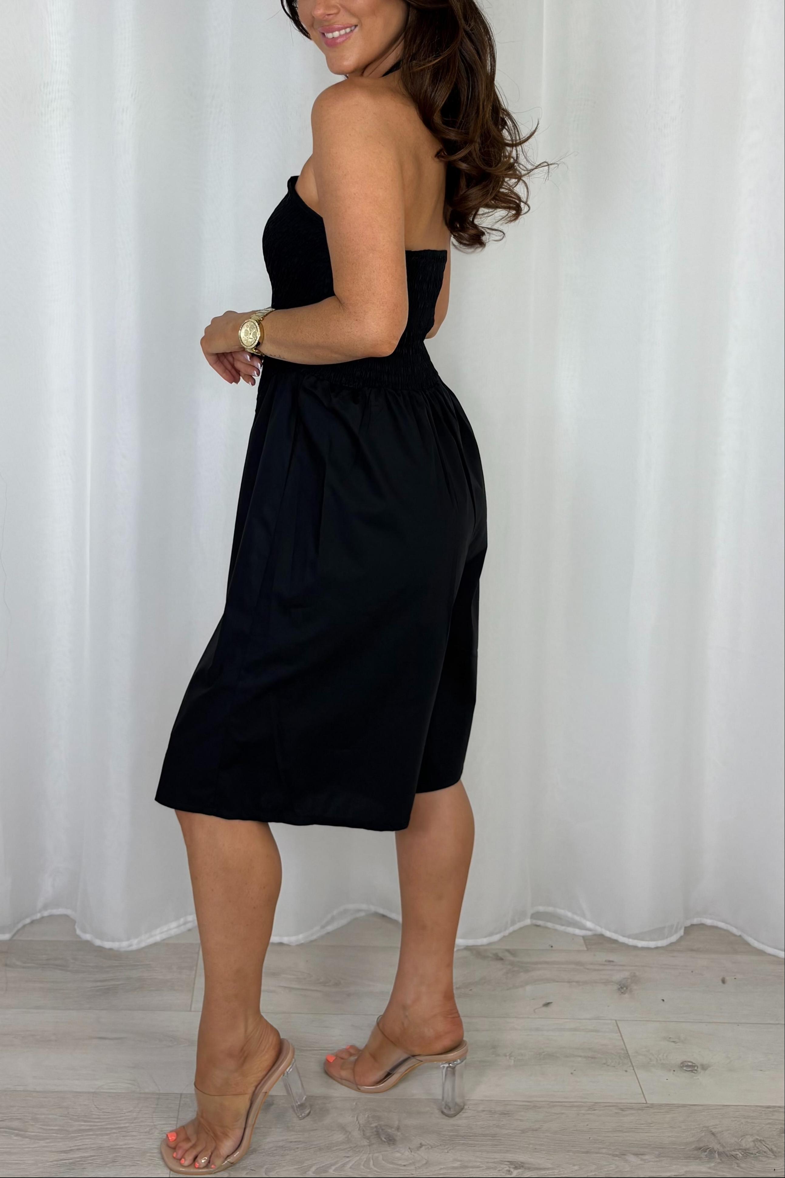 Crinkle Bust Halter Neck Style Playsuit