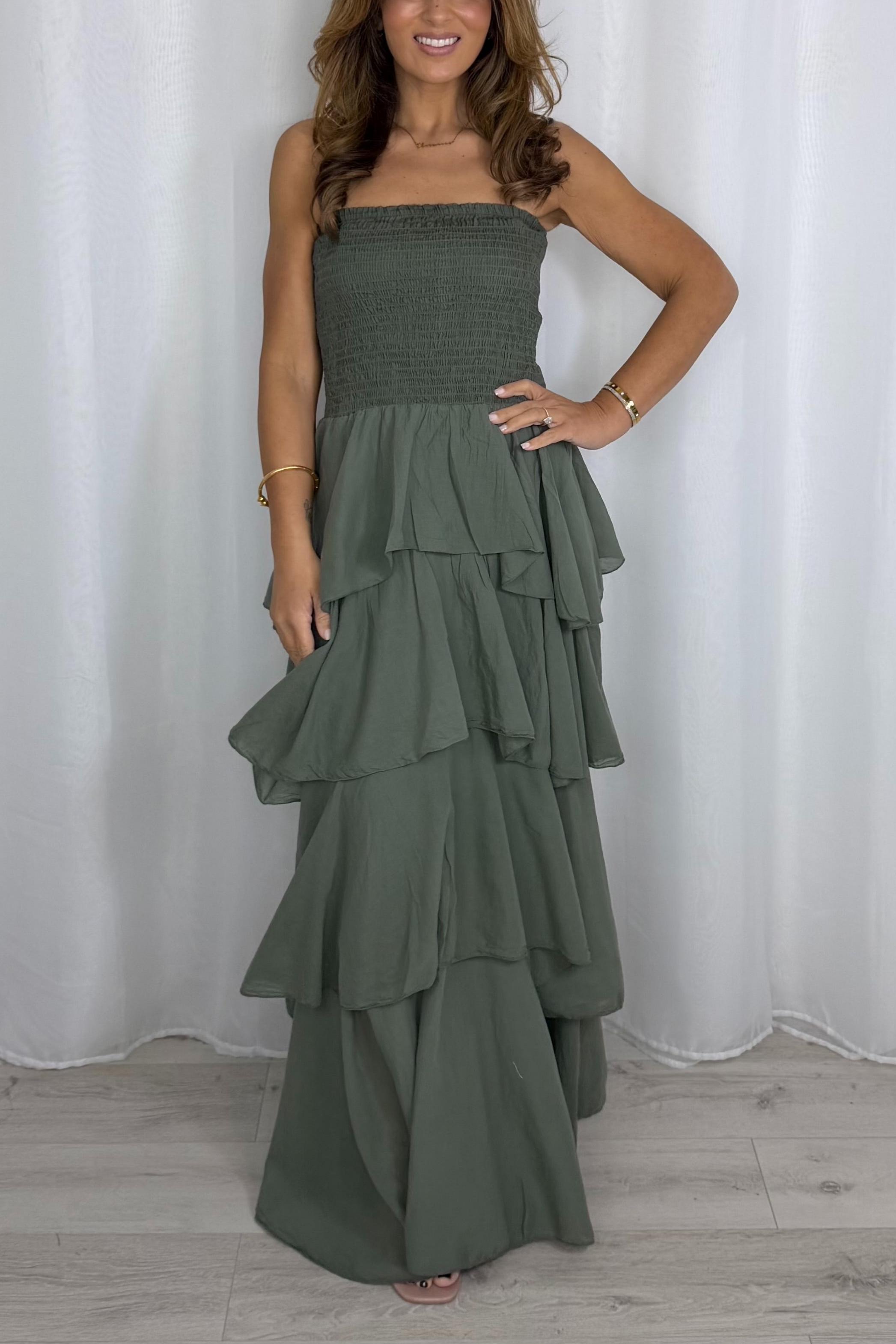 Smocked Frill Maxi Dress