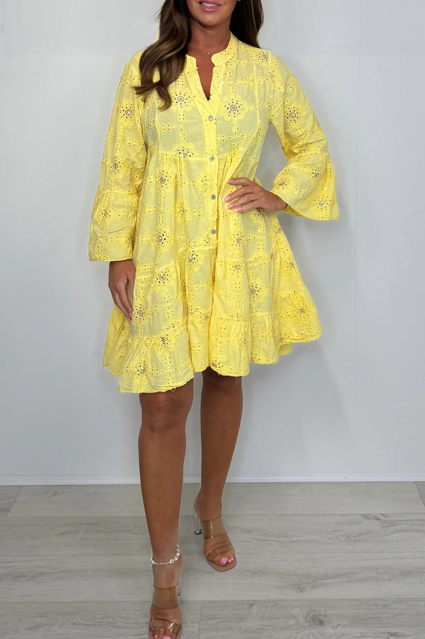 Sequin Flower Detail Swing Dress