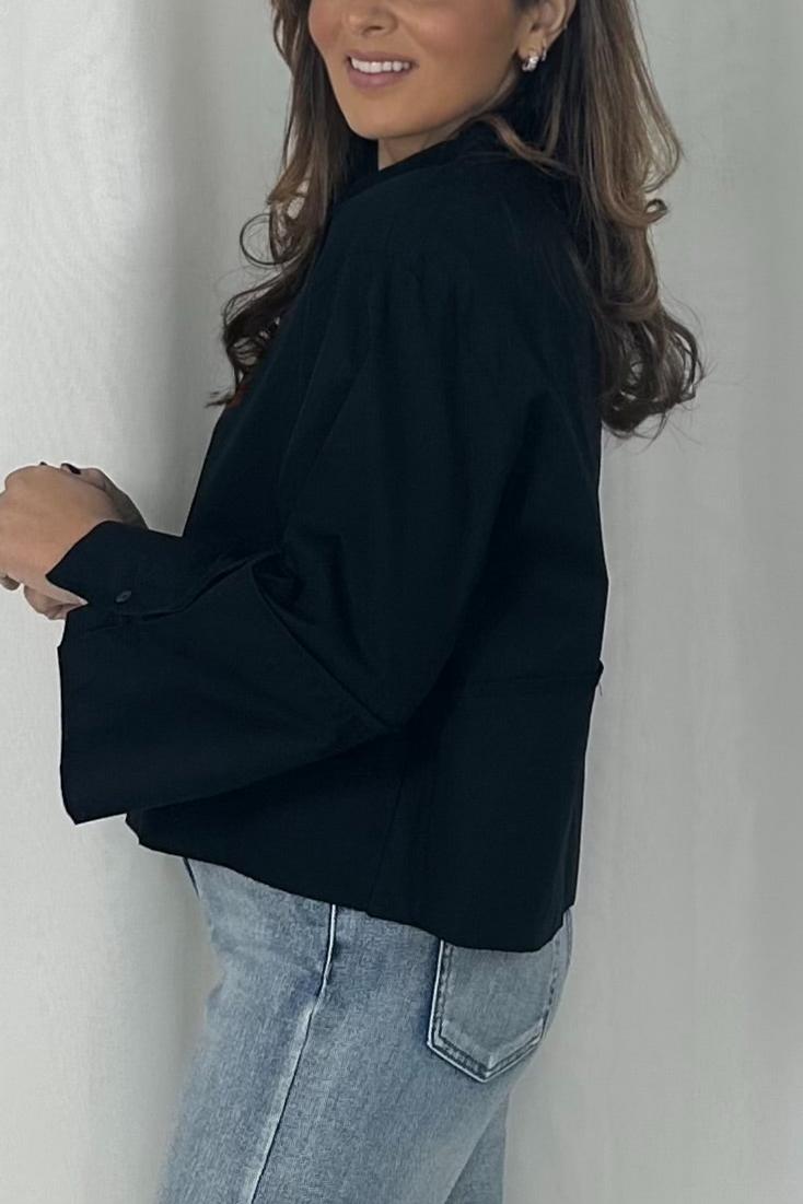 Wide Sleeve Collared Button Up Shirt