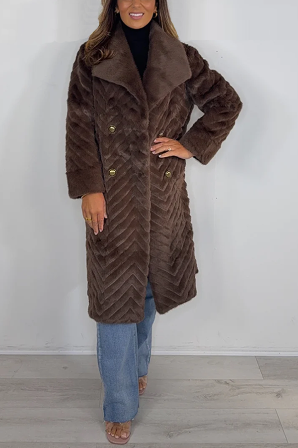 Herringbone Double Breasted Collared Longline Coat