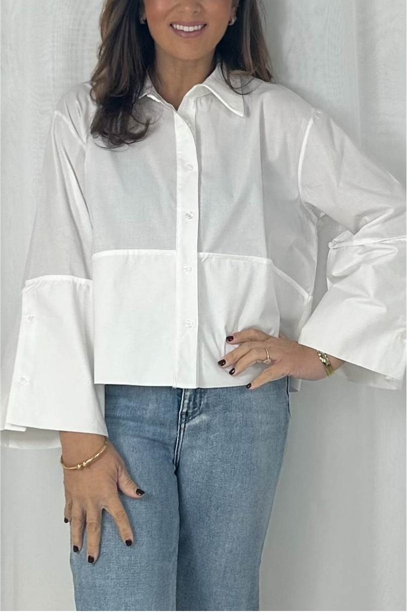 Wide Sleeve Collared Button Up Shirt