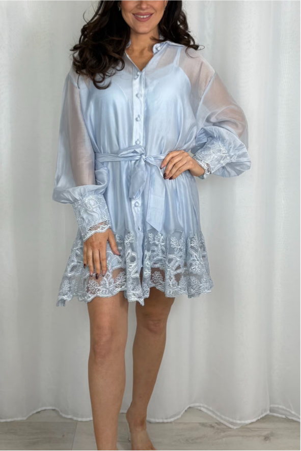 Satin Lace Shirt Dress