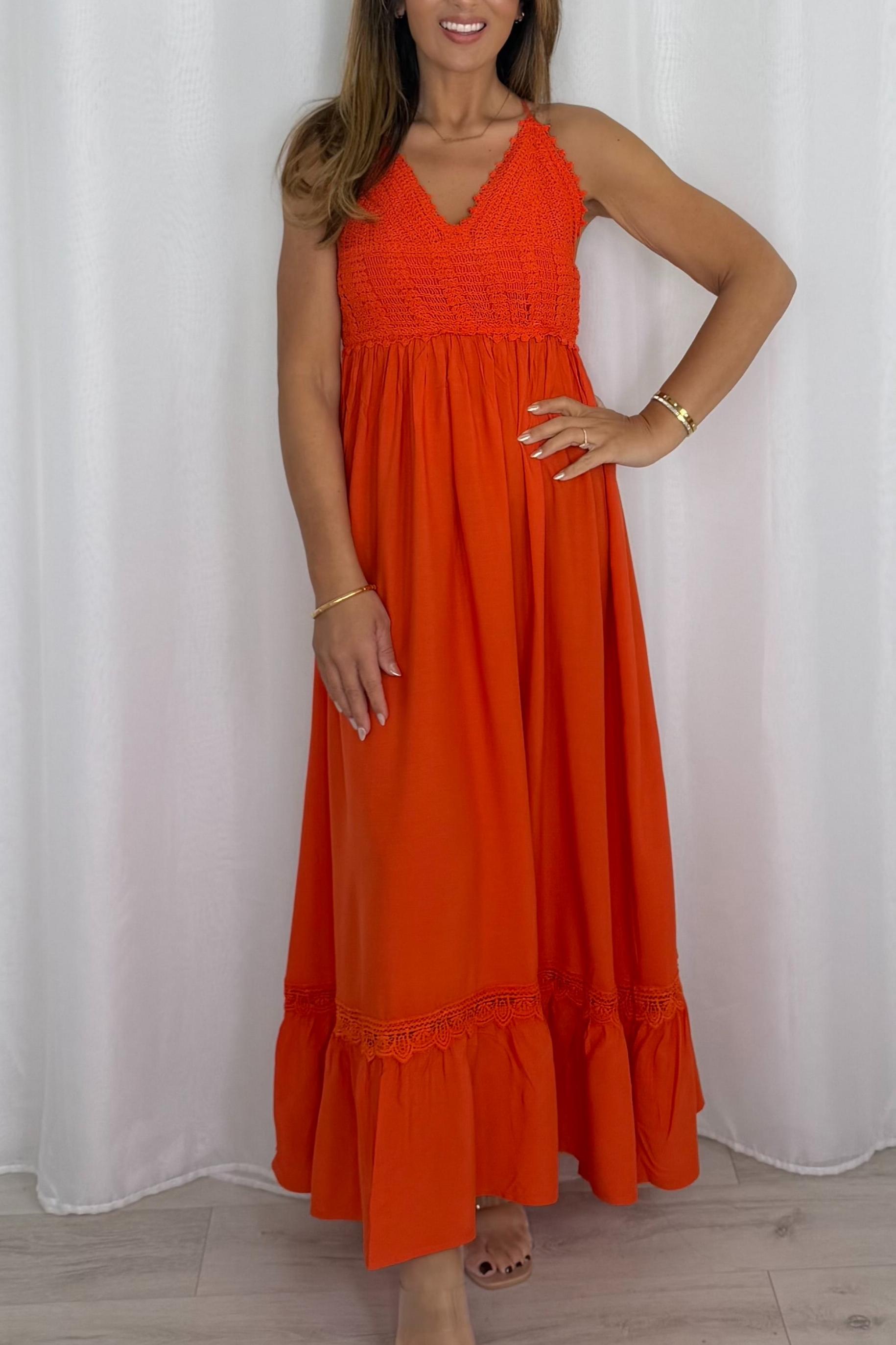 Crochet Top Cross Over Straps Maxi Dress