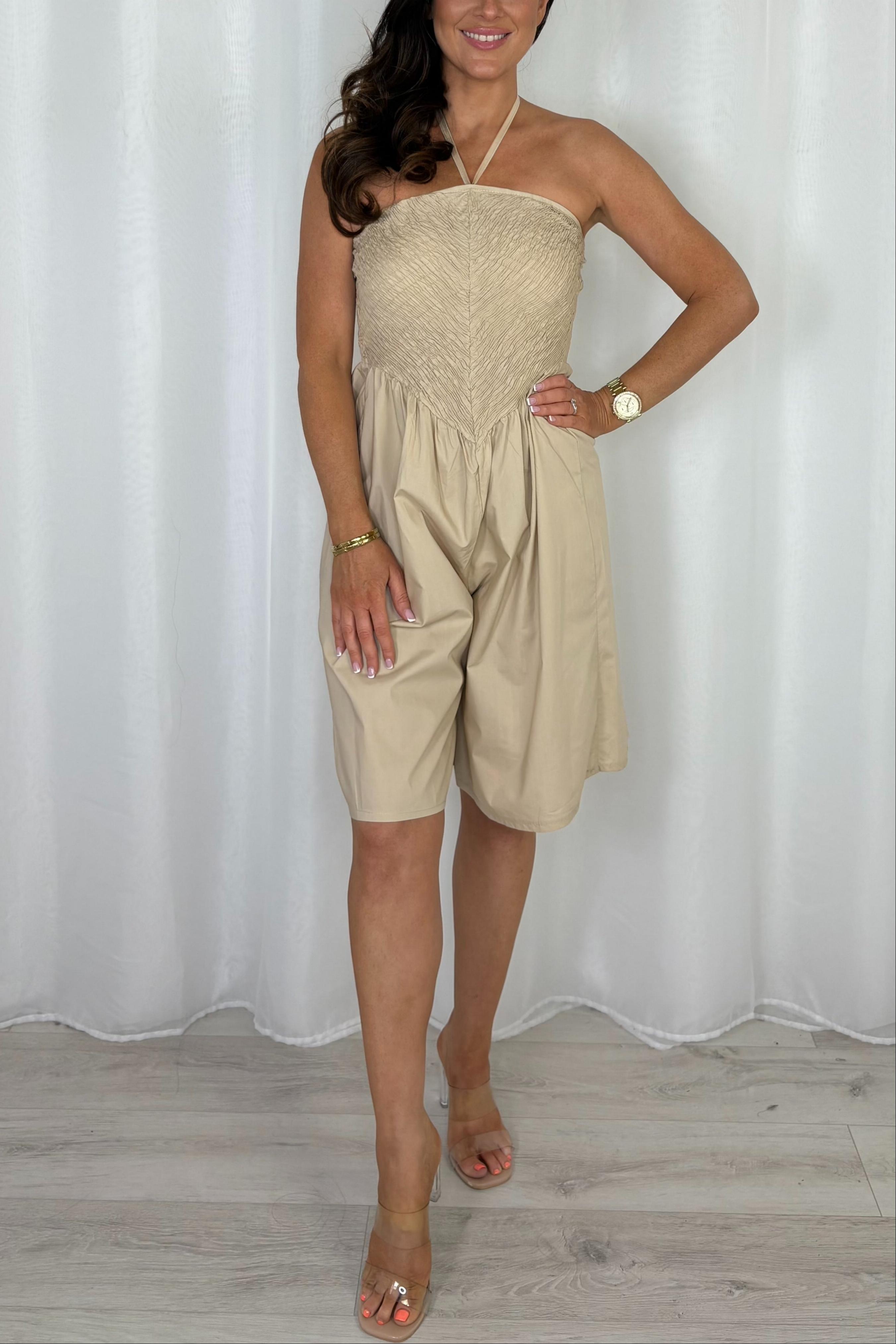 Crinkle Bust Halter Neck Style Playsuit