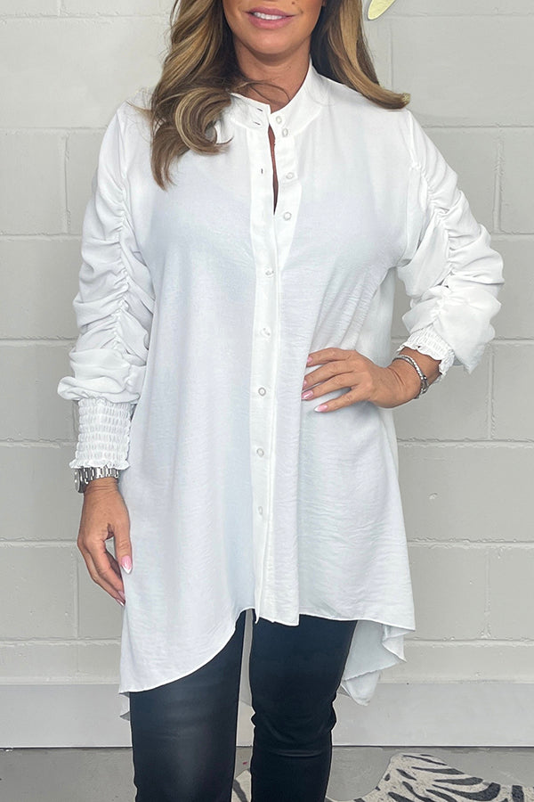 High Low Ruched Sleeve Shirt