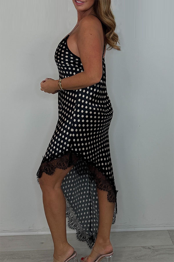 Lace Trim Split V-Neck Satin Dress