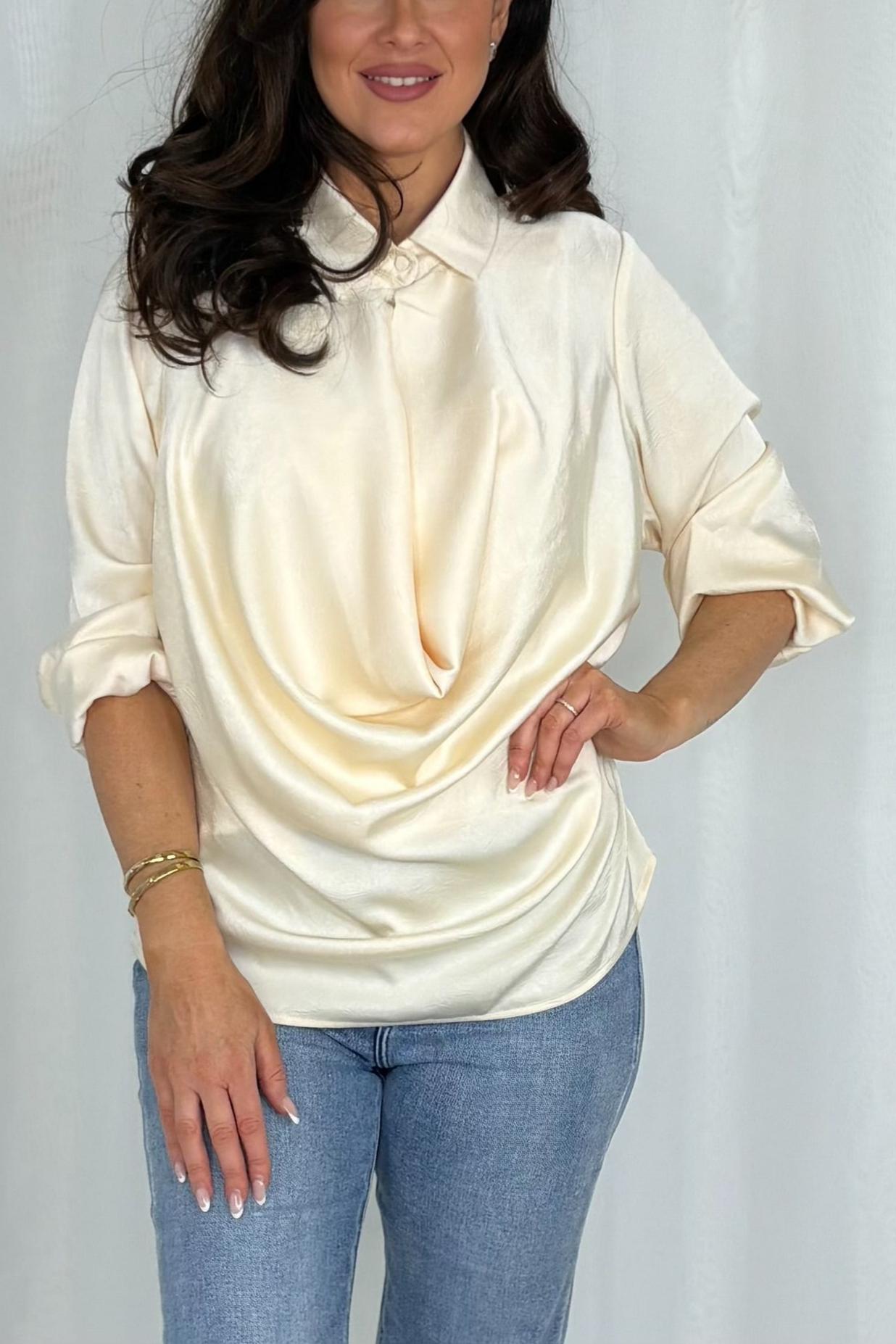 Lace Under Vest Collared Cowl Neck Top