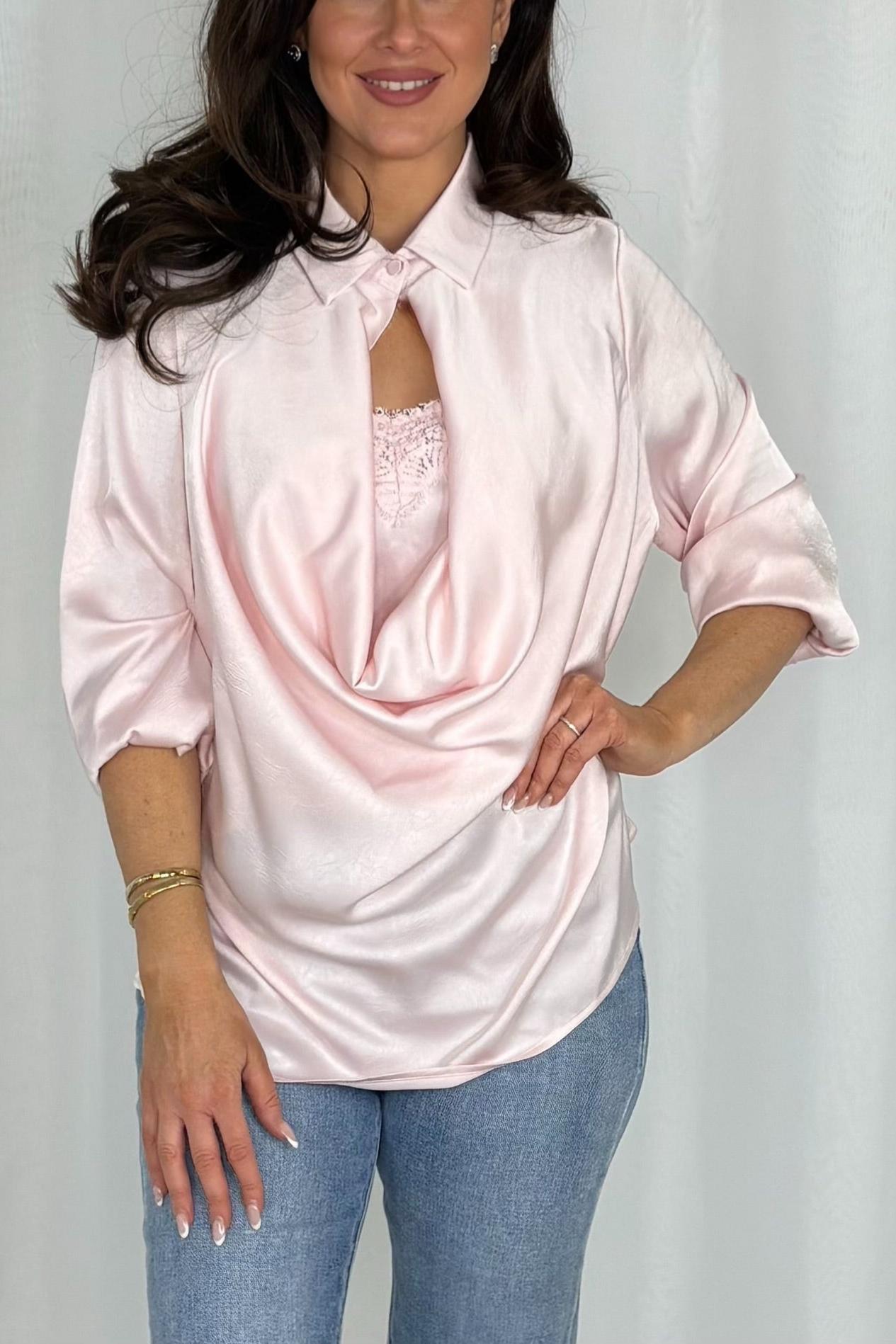 Lace Under Vest Collared Cowl Neck Top