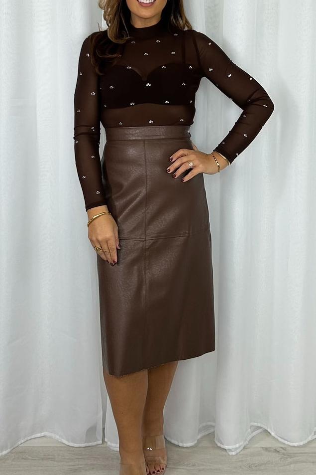 Faux Leather Floaty Midi Skirt