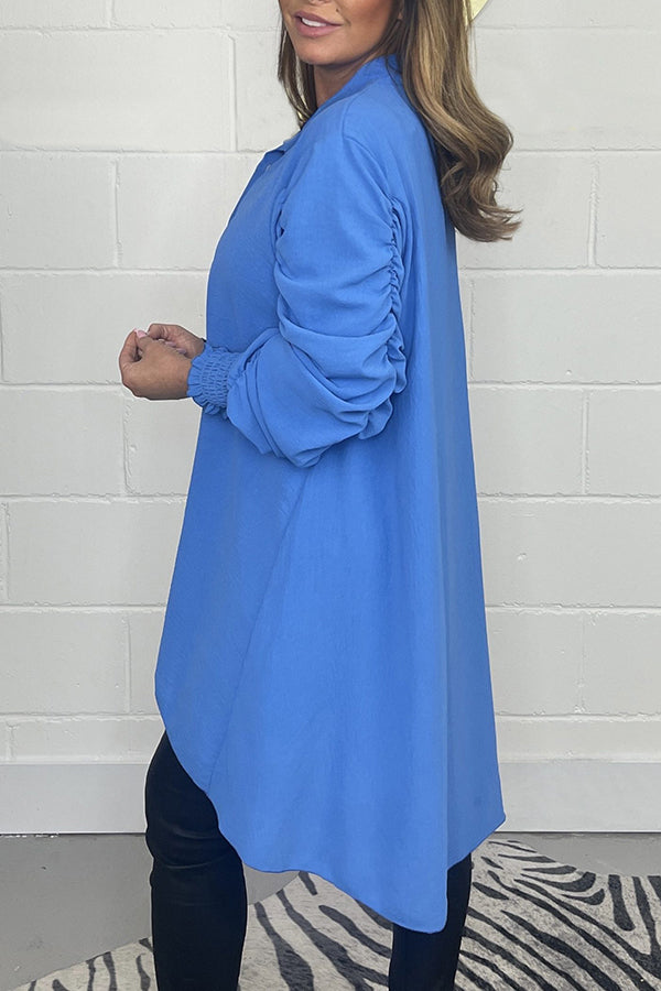 High Low Ruched Sleeve Shirt