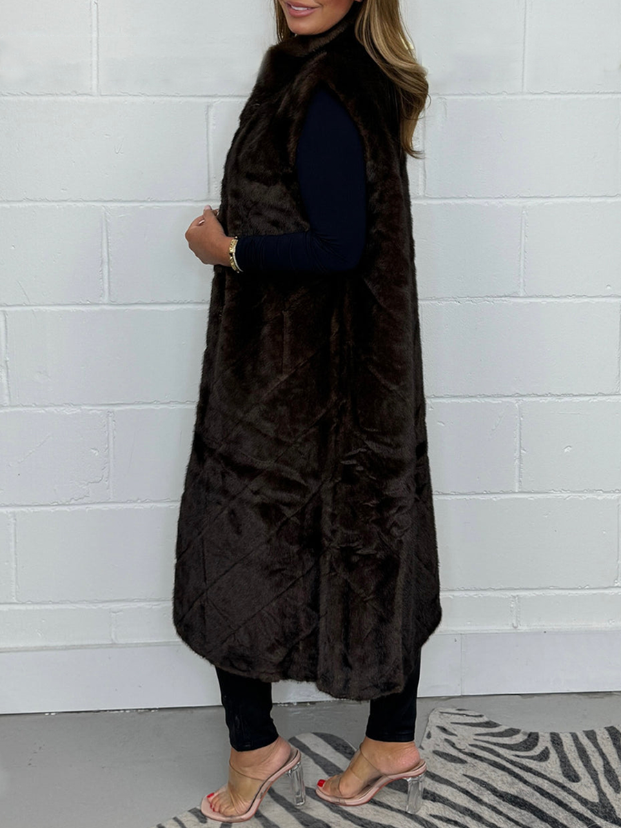Faux Fur Longline Chevron Gilet