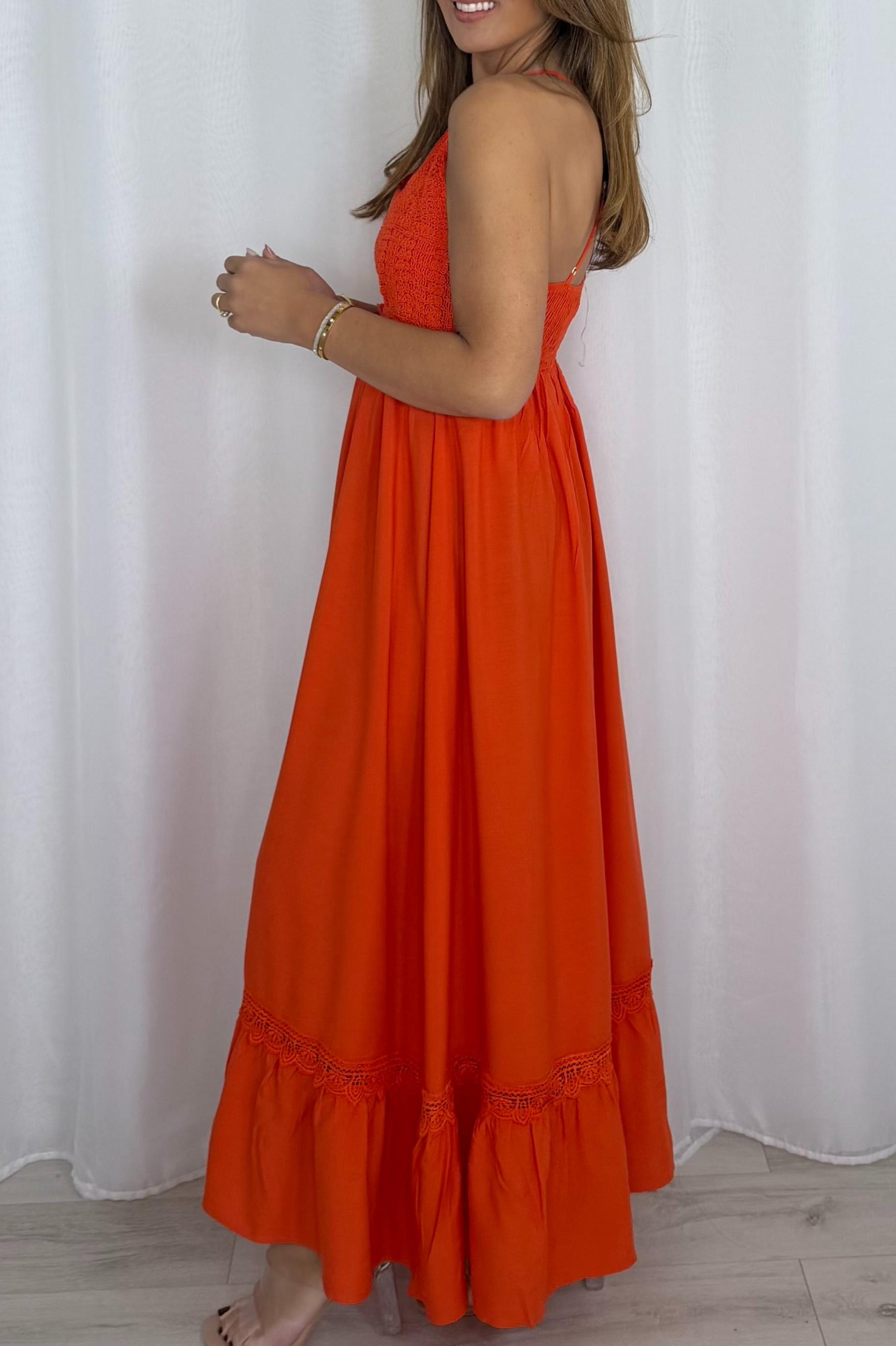 Crochet Top Cross Over Straps Maxi Dress
