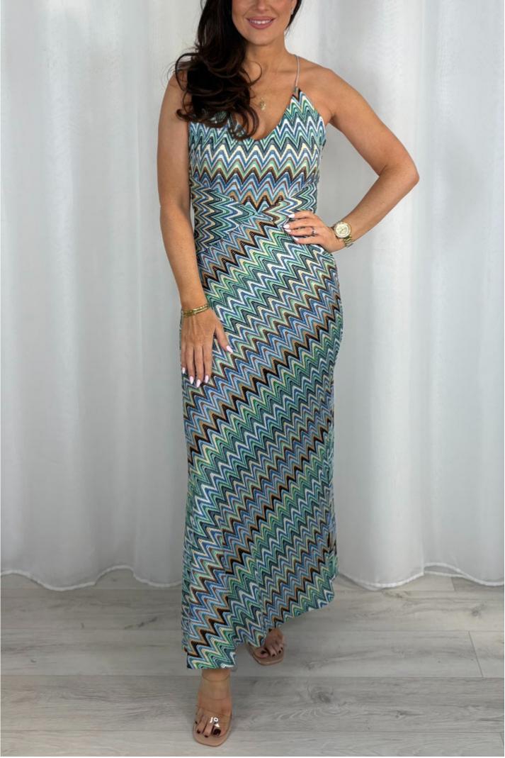 Zigzag Crossover Spaghetti Strap Dress