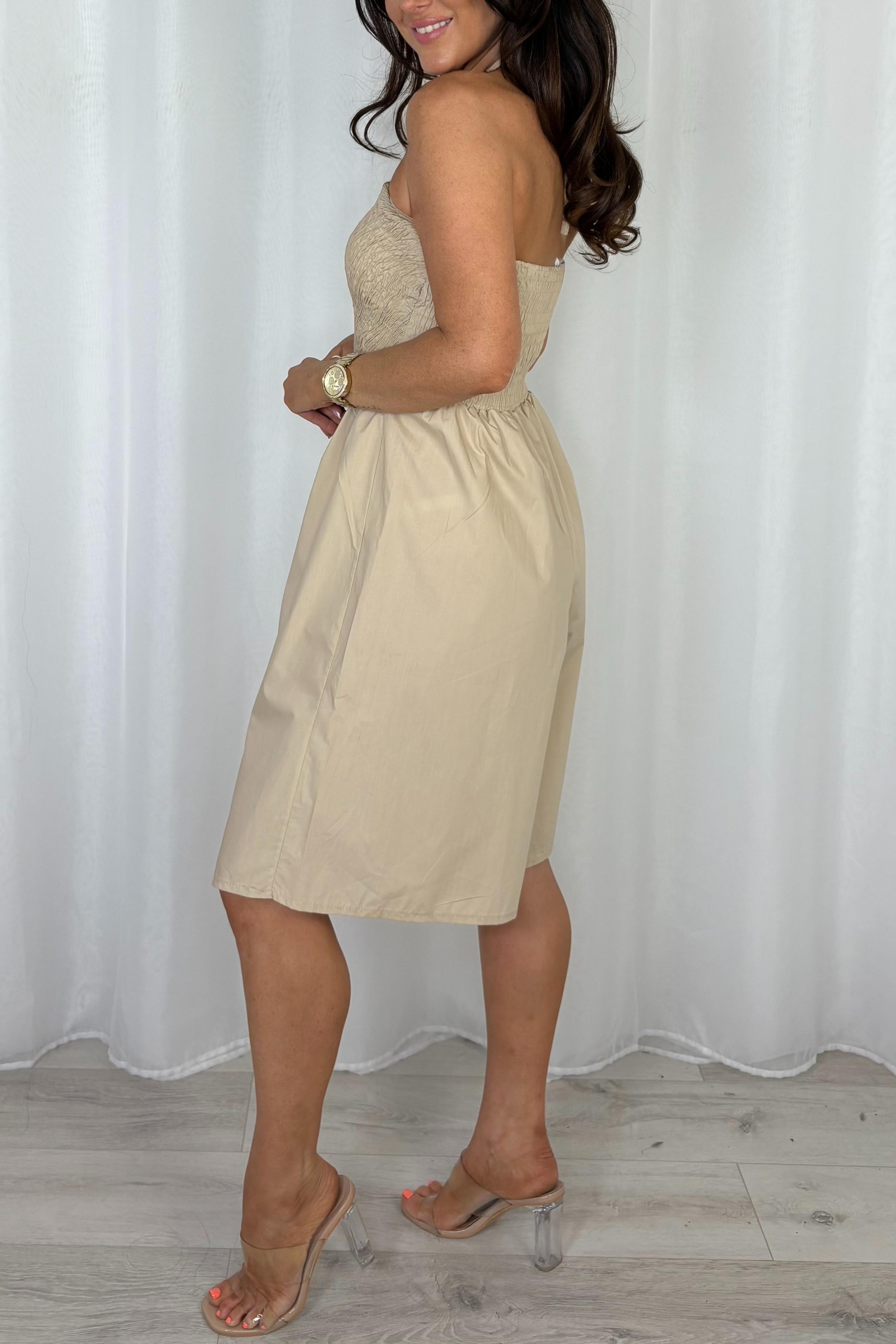 Crinkle Bust Halter Neck Style Playsuit
