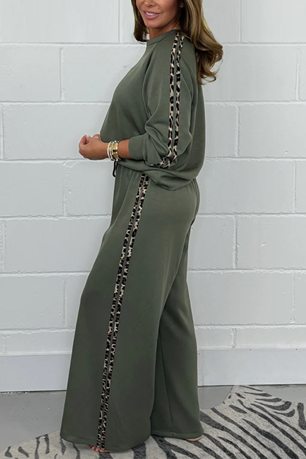 Leopard Print Stripe Lounge Top & Trouser Co-Ord