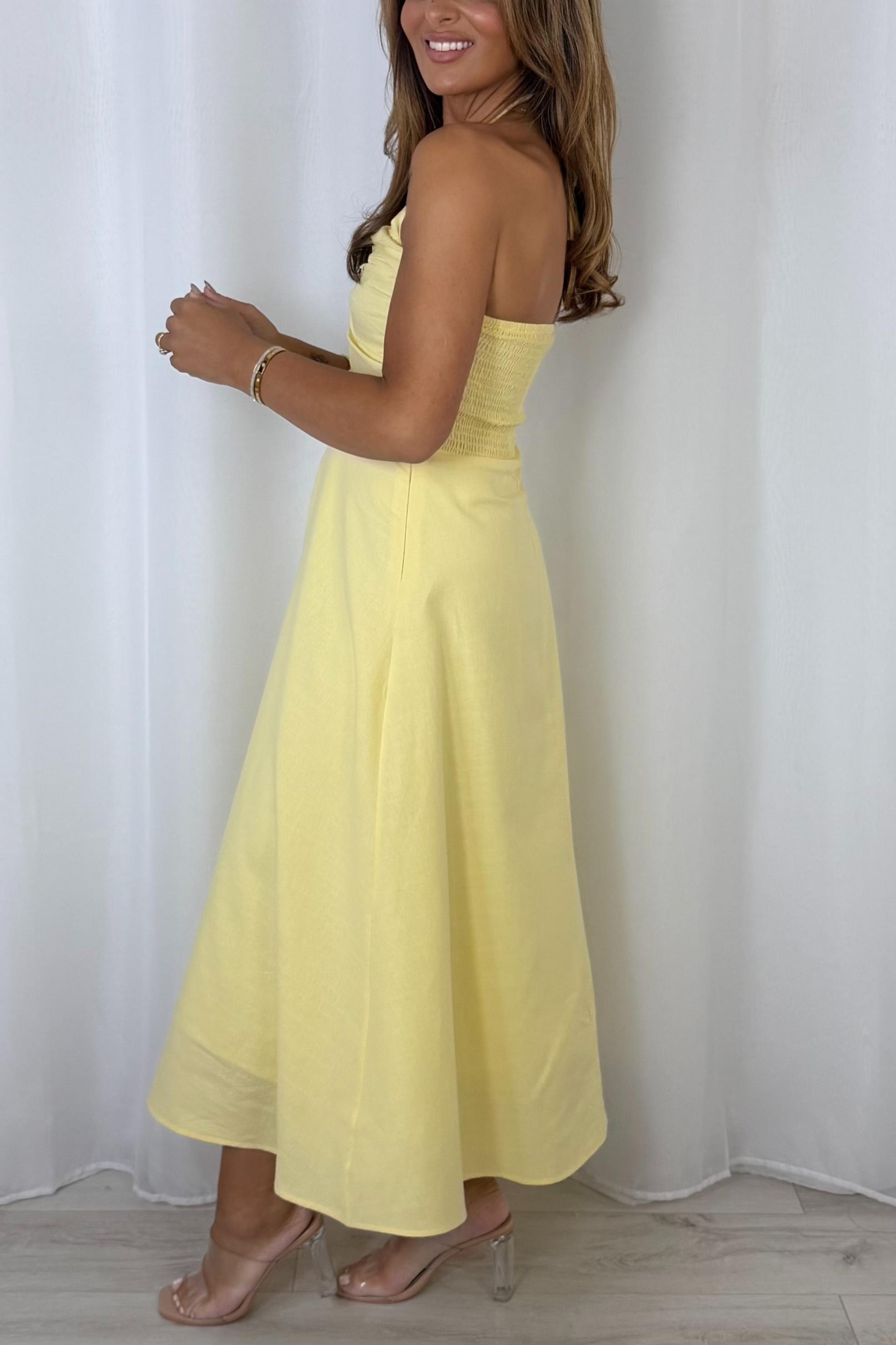 Ruched Tie Neck Smocked Back Midi Dress