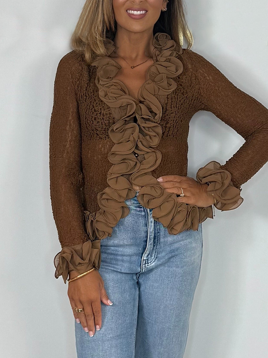 3D Ruffle Lace Detail Top