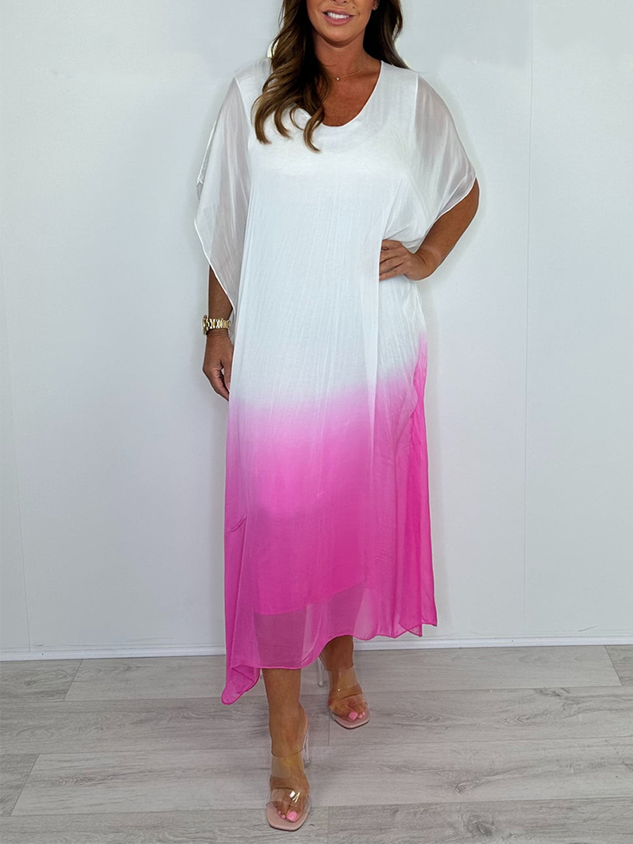 Silk Mix Tie Dye V-Neck Dress