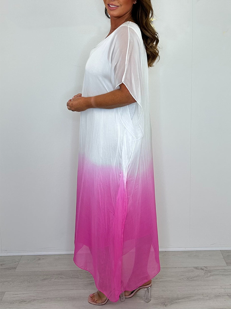 Silk Mix Tie Dye V-Neck Dress