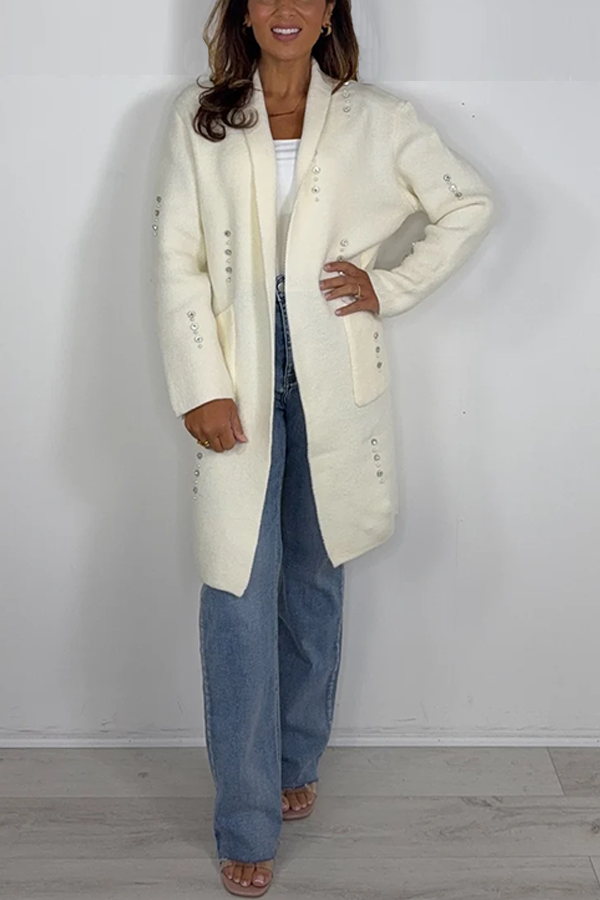 Cream Diamante Detail Longline Cardigan