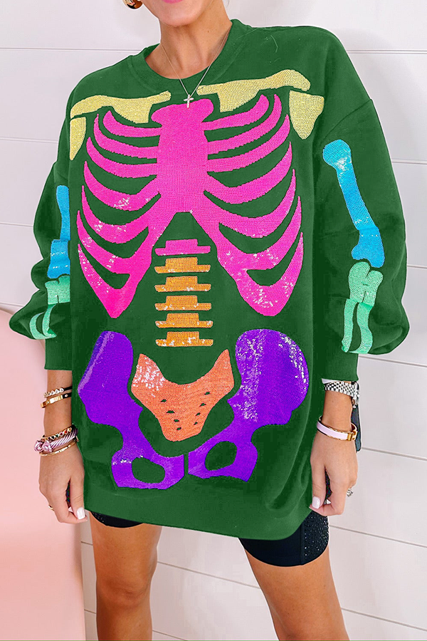 Rainbow Skeleton Sweatshirt Dress - Black