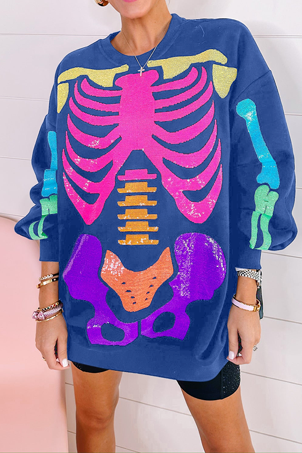 Rainbow Skeleton Sweatshirt Dress - Black