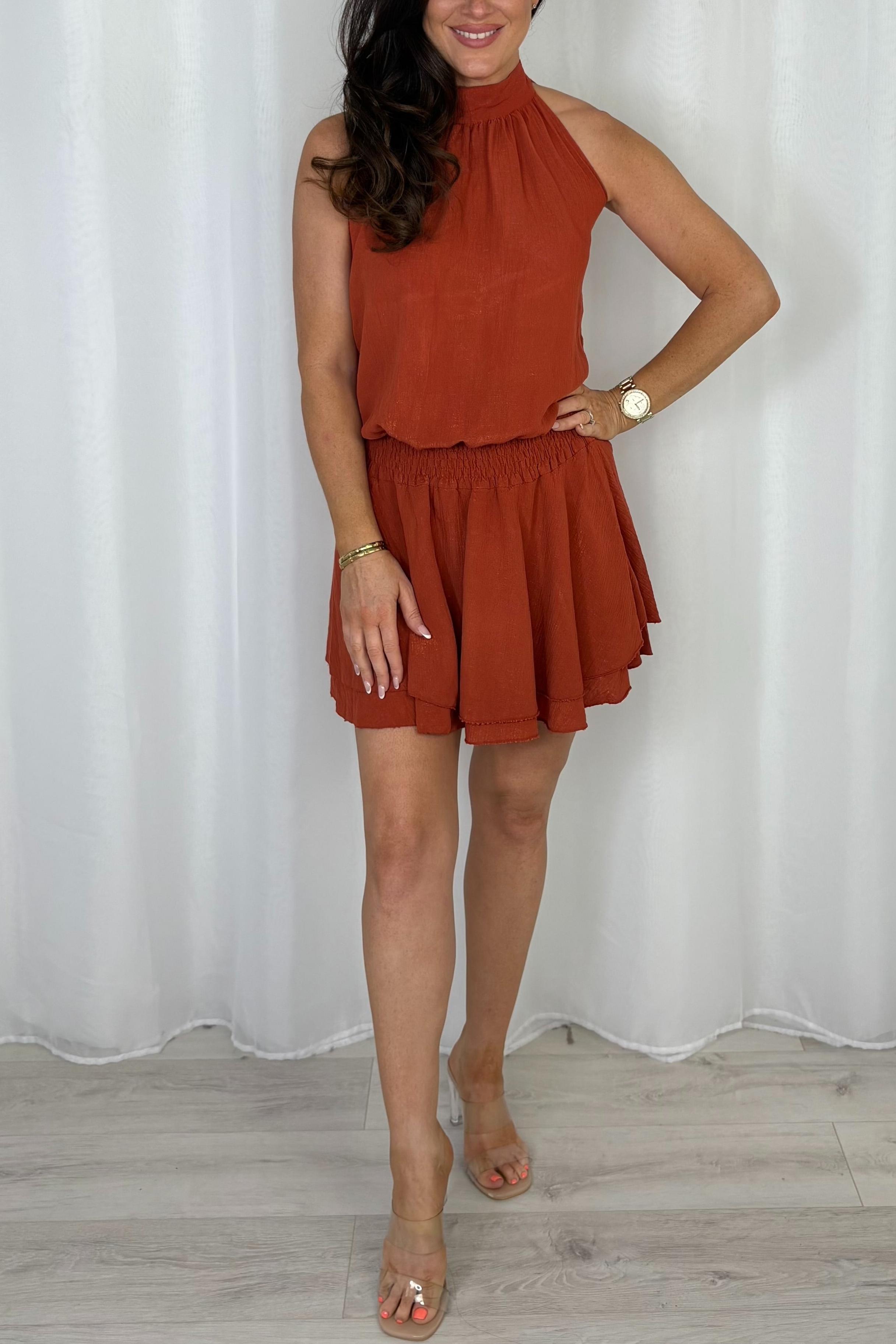Halter Neck Crinkle/Shimmer Mini Dress