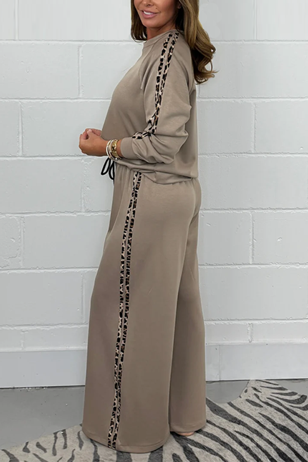 Leopard Print Stripe Lounge Top & Trouser Co-Ord