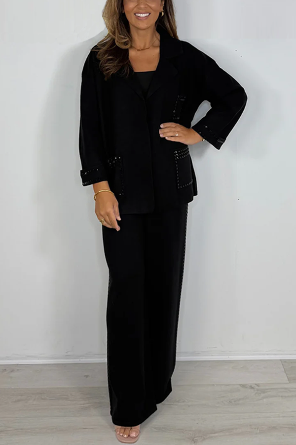 Luxury Collared Studded Cardigan & Matching Trouser Co-ord