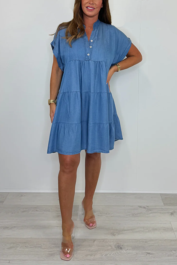 Denim Cap Sleeve Swing Dress