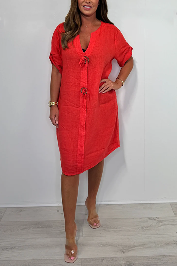 Linen Wooden Circle Detail Dress
