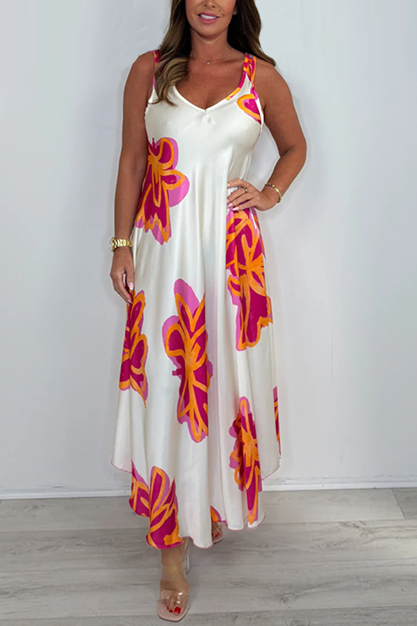 Vest Strap Printed V-neck Maxi Dress