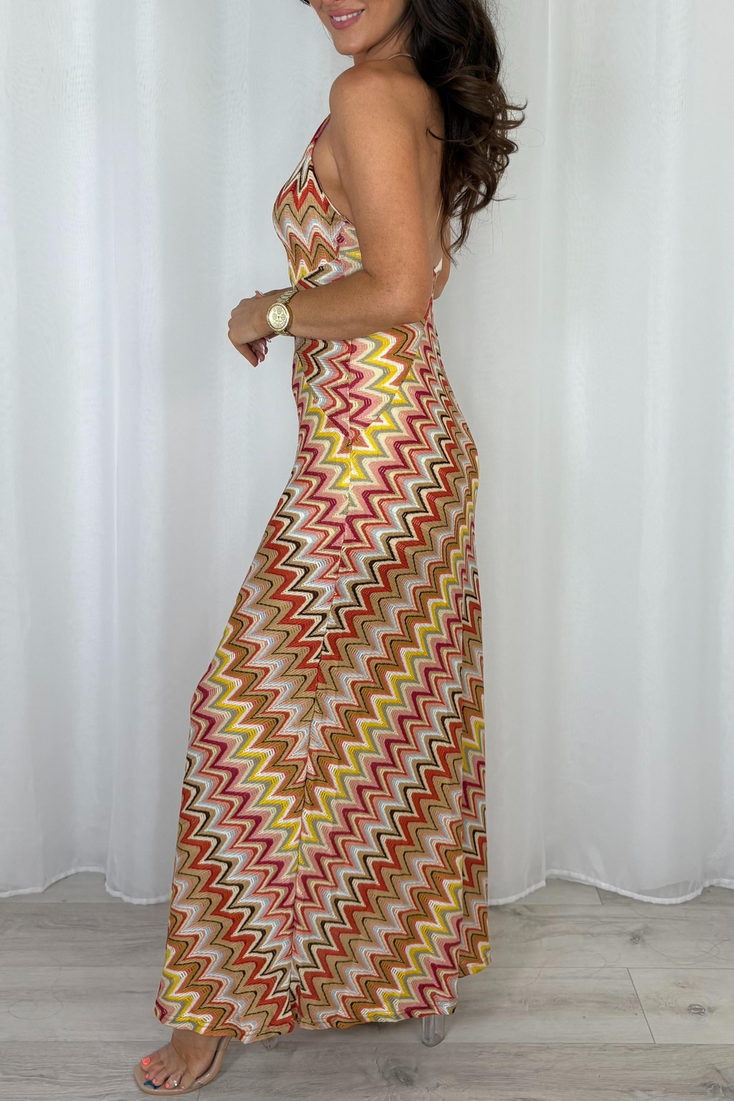 Zigzag Crossover Spaghetti Strap Dress